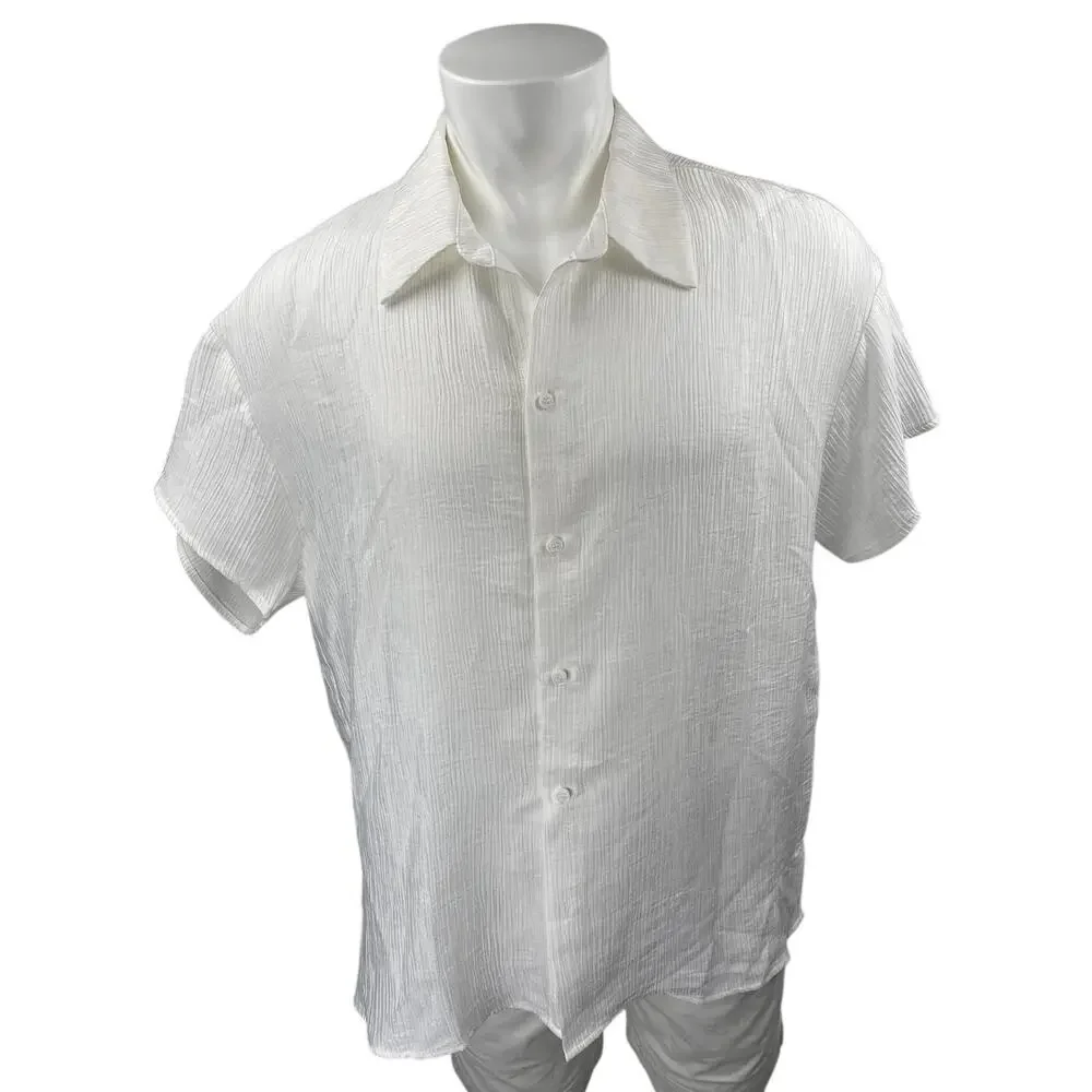 VICI Men's White Short Sleeve Collared Casual Button Down Shirt Top Size S